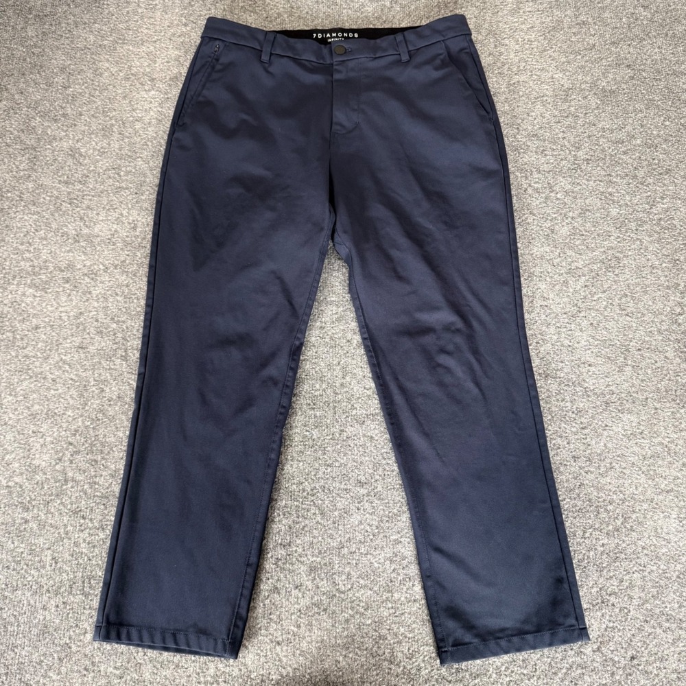 7 Diamonds Infinity Mens Chino Pants Navy Blue 32x30 (Fits 32x26) Stretch Casual
